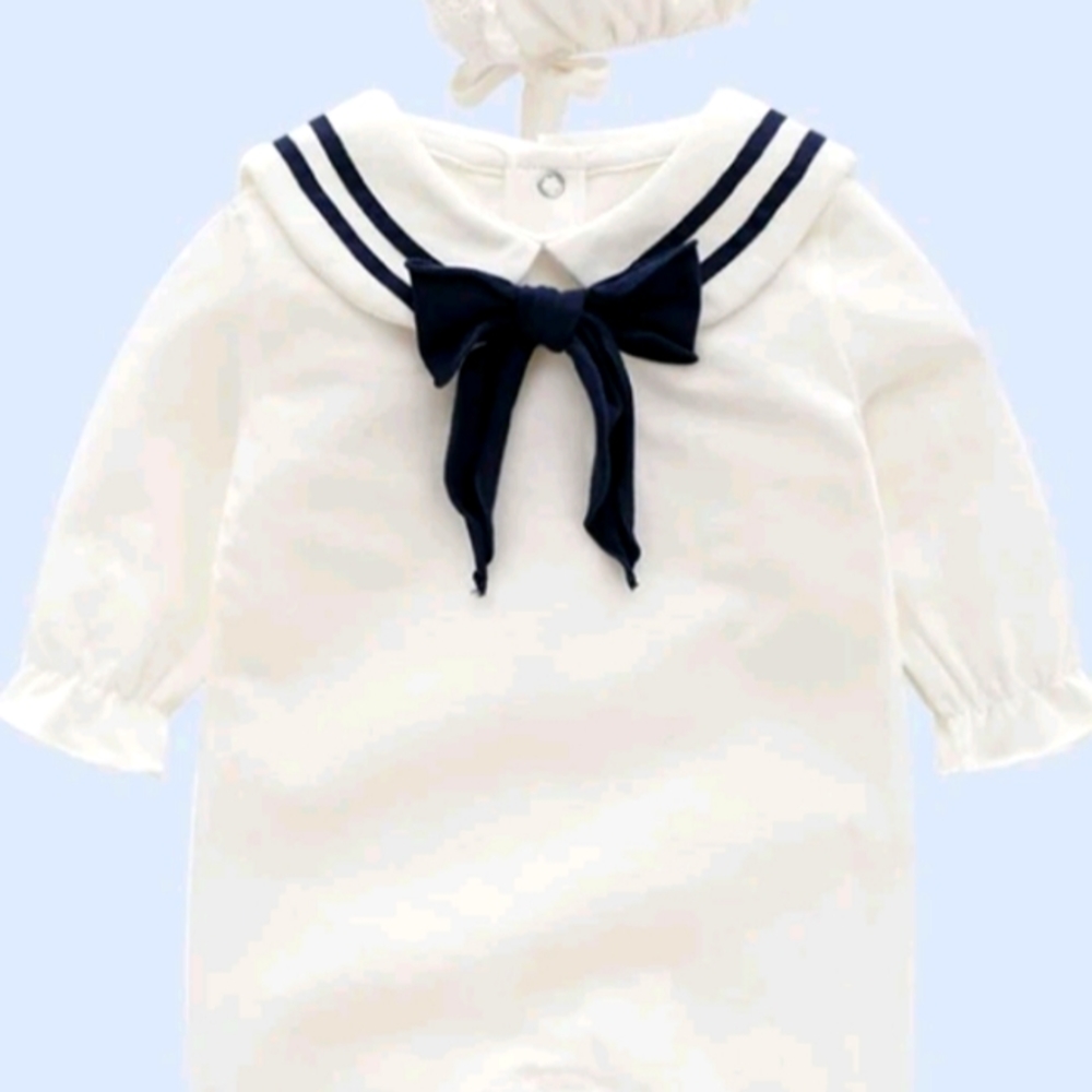 2pc Set Baby Striped Pattern Bow Detail Jumpsuit with Hoody Set